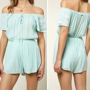O’Neill off the shoulder tie front crinkle romper